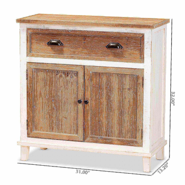 Glynn Rustic Farmhouse Weathered Two-Tone White And Oak Brown Finished Wood 2-Door Storage Cabinet